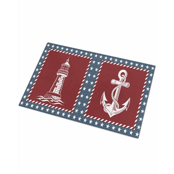 Luxury Plush Bathroom Rugs Mat, Nautical Coastal Soft Shaggy Bath Carpet, Blue Red Lighthouse Sailing Anchor Rudder Non-Slip Floor Mat for Kitchen, Bedroom, 16"x24"