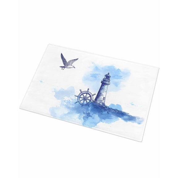 Luxury Plush Bathroom Rugs Mat, Nautical Lighthouse Soft Shaggy Bath Carpet, Blue Summer Coastal Rudder Seagull Non-Slip Floor Mat for Kitchen, Bedroom, 24"x35"