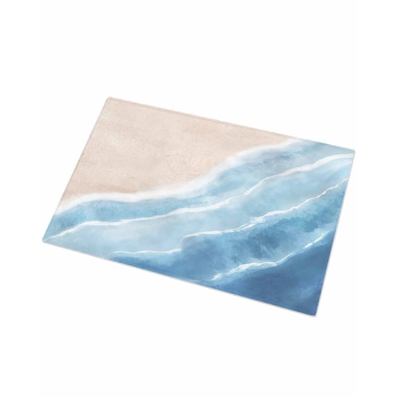 Luxury Plush Bathroom Rugs Mat, Navy Blue Waves Coastal Soft Shaggy Bath Carpet, Summer Beach Ocean Seaside Non-Slip Floor Mat for Kitchen, Bedroom, 16"x24"