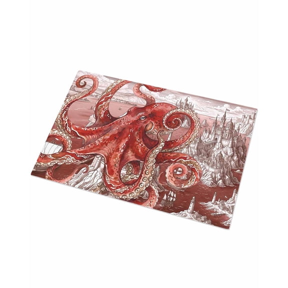 Luxury Plush Bathroom Rugs Mat, Ocean Red Octopus Soft Shaggy Bath Carpet, Nautical Castle Coastal Lighthouse Non-Slip Floor Mat for Kitchen, Bedroom, 24"x35"