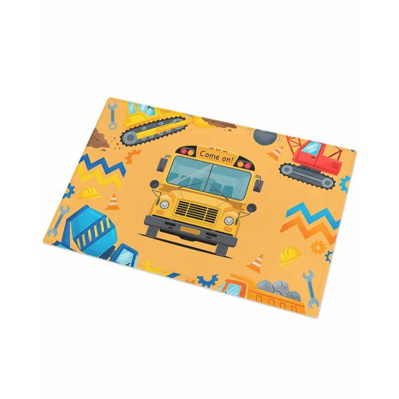 Luxury Plush Bathroom Rugs Mat, Orange Cartoon Truck Soft Shaggy Bath Carpet, Cute Engineering Vehicle Non-Slip Floor Mat for Kitchen, Bedroom, 16"x24"
