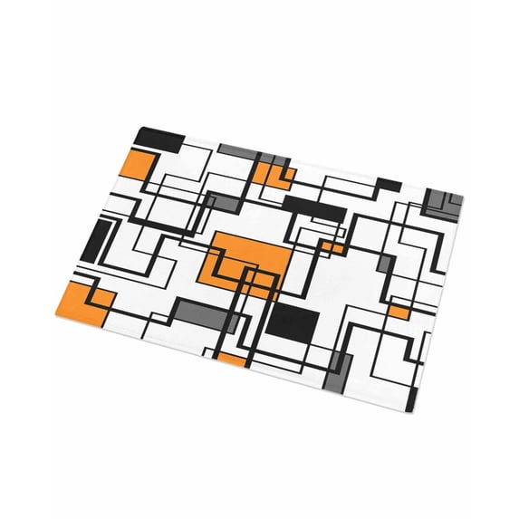 Luxury Plush Bathroom Rugs Mat, Orange Geometric Soft Shaggy Bath Carpet, Black Grey Abstract Striped Modern Art Non-Slip Floor Mat for Kitchen, Bedroom, 16"x24"