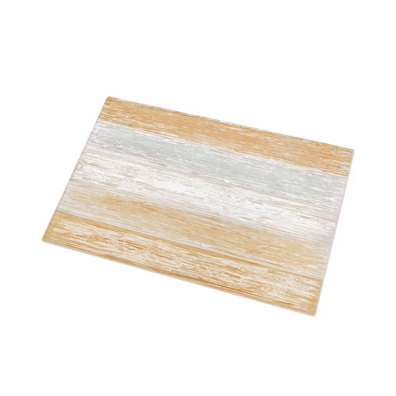 Luxury Plush Bathroom Rugs Mat, Orange Grey Soft Shaggy Bath Carpet, Farmhouse Gray Barn Wooden Vintage Striped Non-Slip Floor Mat for Kitchen, Bedroom, 18"x30"