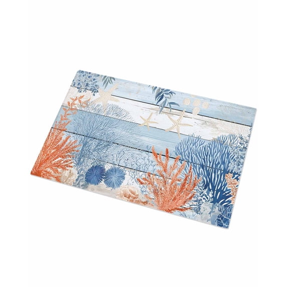 Luxury Plush Bathroom Rugs Mat, Orange Navy Blue Coral Soft Shaggy Bath Carpet, Summer Beach Coastal Ocean Blue Wood Non-Slip Floor Mat for Kitchen, Bedroom, 16"x24"