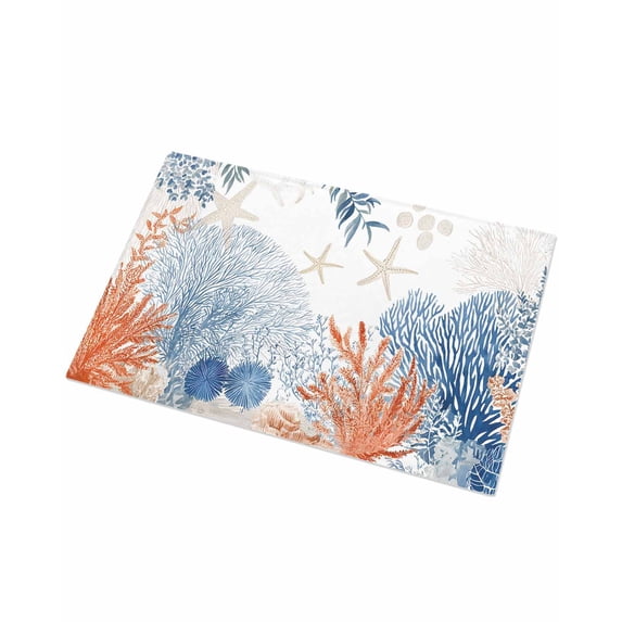 Luxury Plush Bathroom Rugs Mat, Orange Navy Blue Coral Soft Shaggy Bath Carpet, Summer Beach Coastal Ocean Non-Slip Floor Mat for Kitchen, Bedroom, 18"x30"