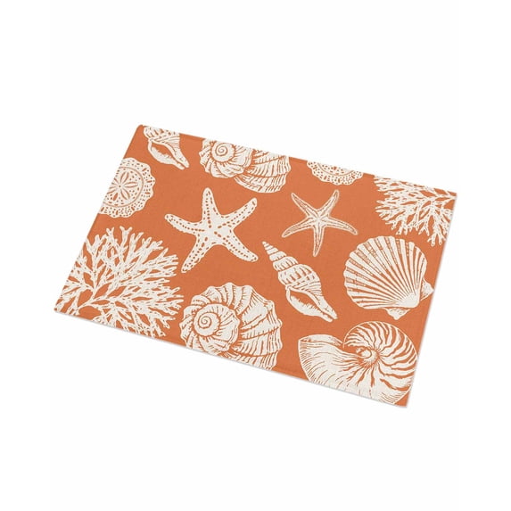 Luxury Plush Bathroom Rugs Mat, Orange Starfish Coastal Soft Shaggy Bath Carpet, Shell Coral Summer Beach Nautical Ocean Non-Slip Floor Mat for Kitchen, Bedroom, 16"x24"