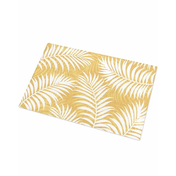 Luxury Plush Bathroom Rugs Mat, Palm Leaves Yellow Soft Shaggy Bath Carpet, Summer Botanical Coastal Tropical Non-Slip Floor Mat for Kitchen, Bedroom, 18"x30"