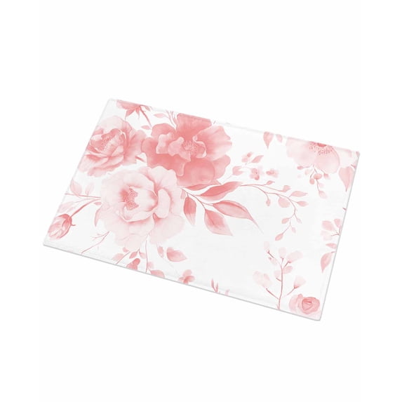 Luxury Plush Bathroom Rugs Mat, Pink Floral Art Soft Shaggy Bath Carpet, Watercolor Botanical Spring Flowers Non-Slip Floor Mat for Kitchen, Bedroom, 16"x24"