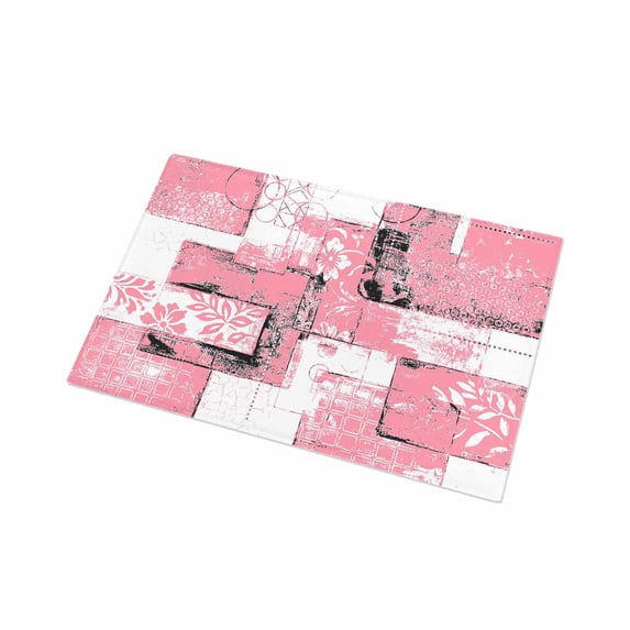 Luxury Plush Bathroom Rugs Mat, Pink White Soft Shaggy Bath Carpet, Modern Abstract Art Botanical Non-Slip Floor Mat for Kitchen, Bedroom, 24"x35"