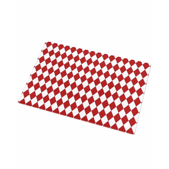 Luxury Plush Bathroom Rugs Mat, Red Plaid Soft Shaggy Bath Carpet, Modern Minimalist Geometric Gingham Checkered Non-Slip Floor Mat for Kitchen, Bedroom, 18"x30"