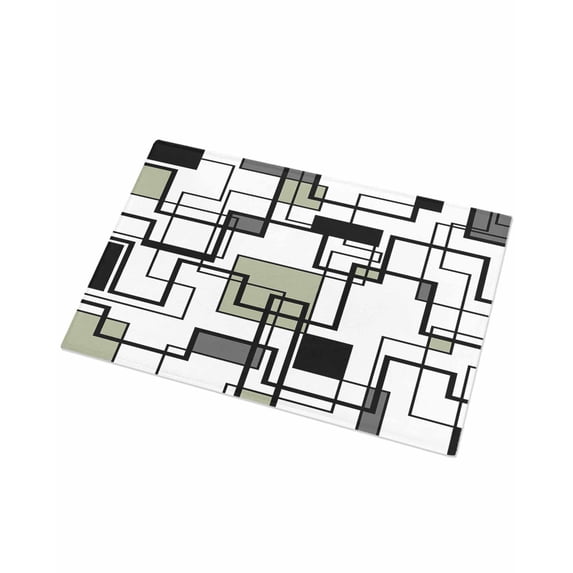 Luxury Plush Bathroom Rugs Mat, Sage Green Geometric Soft Shaggy Bath Carpet, Black Grey Abstract Striped Modern Art Non-Slip Floor Mat for Kitchen, Bedroom, 18"x30"
