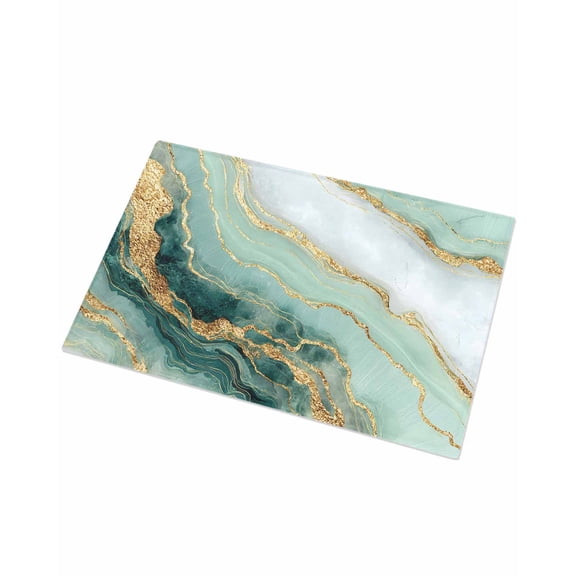 Luxury Plush Bathroom Rugs Mat, Sage Green Golden Marble Soft Shaggy Bath Carpet, Modern Abstract Art Marble Crack Non-Slip Floor Mat for Kitchen, Bedroom, 16"x24"