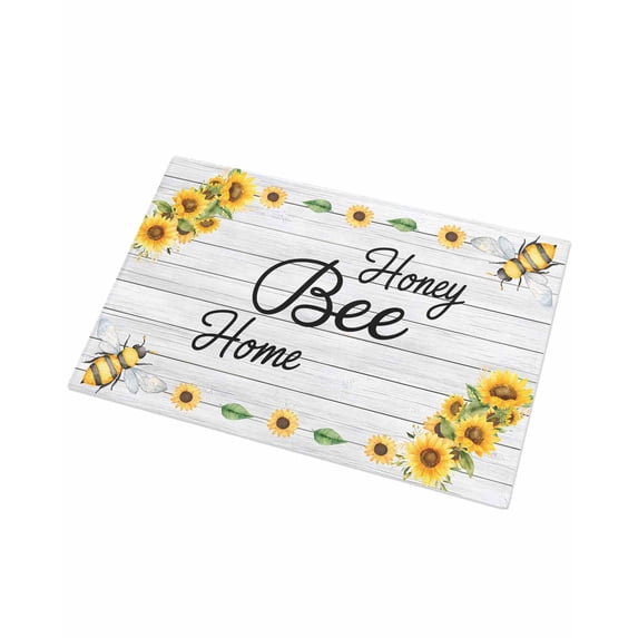 Luxury Plush Bathroom Rugs Mat, Spring Sunflowers Soft Shaggy Bath Carpet, Summer Flowers Bees Wooden Grain Non-Slip Floor Mat for Kitchen, Bedroom, 18"x30"