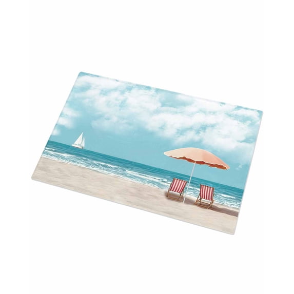 Luxury Plush Bathroom Rugs Mat, Summer Beach Soft Shaggy Bath Carpet, Nautical Coastal Seaside Clouds Blue Sky Non-Slip Floor Mat for Kitchen, Bedroom, 16"x24"