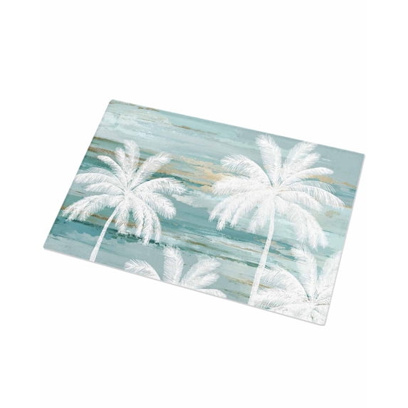Luxury Plush Bathroom Rugs Mat, Summer Palm Trees Soft Shaggy Bath Carpet, Tropical Turquoise Shabby Abstract Art Beach Non-Slip Floor Mat for Kitchen, Bedroom, 16"x24"