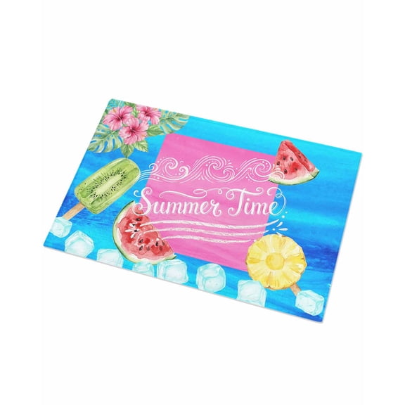 Luxury Plush Bathroom Rugs Mat, Summer Time Soft Shaggy Bath Carpet, Watermelon Fruits Popsicles Flowers Ice Cubes Non-Slip Floor Mat for Kitchen, Bedroom, 24"x35"