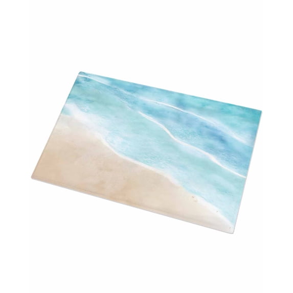 Luxury Plush Bathroom Rugs Mat, Teal Blue Waves Coastal Soft Shaggy Bath Carpet, Seaside Summer Beach Ocean Non-Slip Floor Mat for Kitchen, Bedroom, 16"x24"
