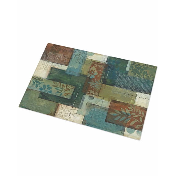 Luxury Plush Bathroom Rugs Mat, Teal Green Boho Soft Shaggy Bath Carpet, Color Block Geometric Modern Non-Slip Floor Mat for Kitchen, Bedroom, 18"x30"