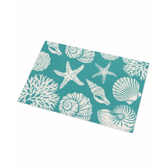 Luxury Plush Bathroom Rugs Mat, Teal Green Starfish Coastal Soft Shaggy Bath Carpet, Shell Summer Beach Nautical Non-Slip Floor Mat for Kitchen, Bedroom, 16"x24"