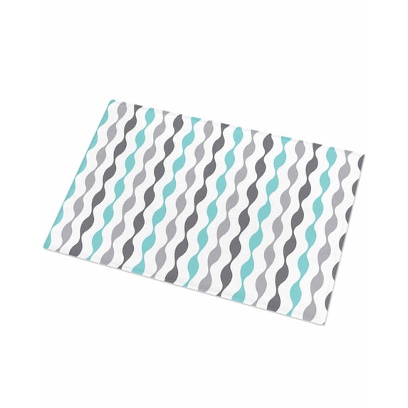 Luxury Plush Bathroom Rugs Mat, Teal Grey Striped Soft Shaggy Bath Carpet, Modern Abstract Geometric Stripes Non-Slip Floor Mat for Kitchen, Bedroom, 16"x24"