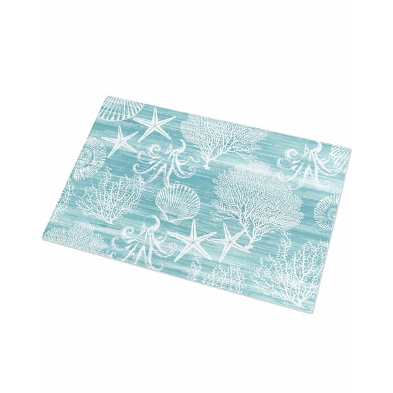 Luxury Plush Bathroom Rugs Mat, Turquoise Coastal Soft Shaggy Bath Carpet, Nautical Coral Starfish Shell Octopus Sea Non-Slip Floor Mat for Kitchen, Bedroom, 20"x31.5"