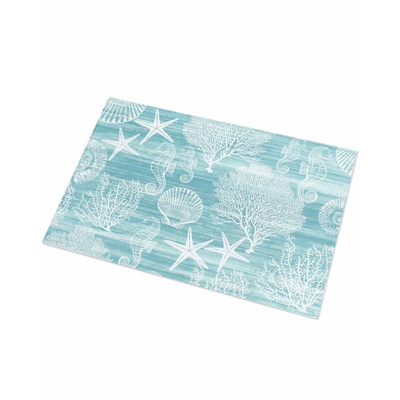 Luxury Plush Bathroom Rugs Mat, Turquoise Coastal Soft Shaggy Bath Carpet, Nautical Coral Starfish Shell Seahorse Ocean Non-Slip Floor Mat for Kitchen, Bedroom, 24"x35"