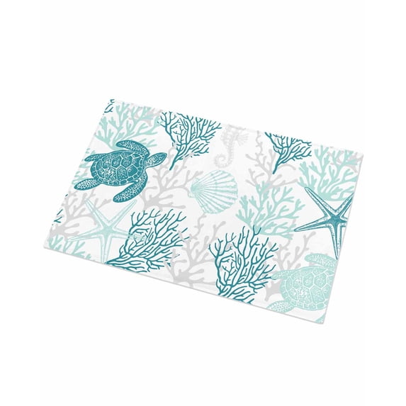 Luxury Plush Bathroom Rugs Mat, Turquoise Coastal Soft Shaggy Bath Carpet, Sea Turtle Nautical Coral Summer Beach Non-Slip Floor Mat for Kitchen, Bedroom, 16"x24"