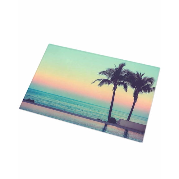 Luxury Plush Bathroom Rugs Mat, Turquoise Pink Coastal Soft Shaggy Bath Carpet, Summer Tropical Beach Palm Tree Non-Slip Floor Mat for Kitchen, Bedroom, 16"x24"