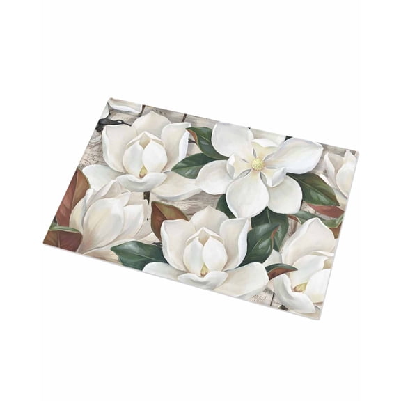 Luxury Plush Bathroom Rugs Mat, White Magnolia Blossom Soft Shaggy Bath Carpet, Spring Floral Flowers Farmhouse Non-Slip Floor Mat for Kitchen, Bedroom, 16"x24"