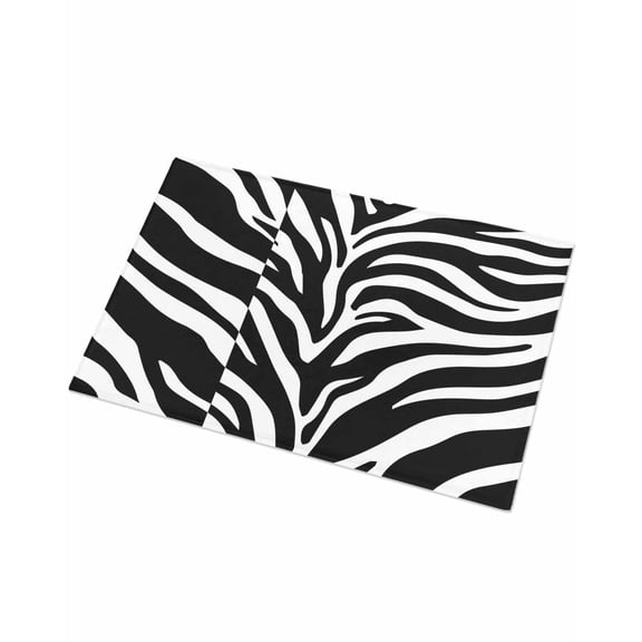 Luxury Plush Bathroom Rugs Mat, White Zebra Striped Soft Shaggy Bath Carpet, Animals Fur Abstract Art Non-Slip Floor Mat for Kitchen, Bedroom, 24"x35"