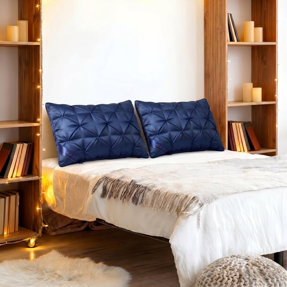 Luxury Plush Bed Pillows, Down-Alternative Pillows for Sleeping, Breathable & Skin-Friendly Pillows for Neck Support, 2 Pack, Blue Queen