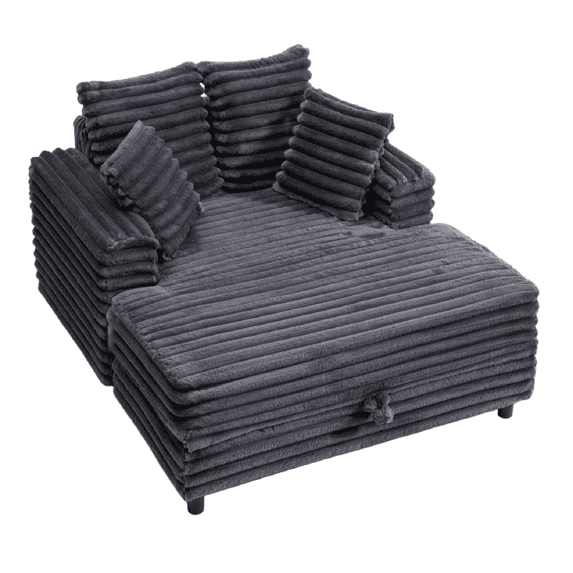 Luxury Plush Chaise Lounge Sofa with Storage and filled with foam - Dark Gray