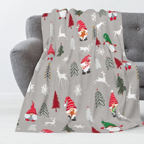 Luxury Plush Christmas Blanket Gnome Xmas Tree Snowflake Deer Grey Christmas Throw Blanket for Couch Lightweight Soft and Warm Throws Blankets for Sofa Bed Living Room in Fall Winter 30"x40"