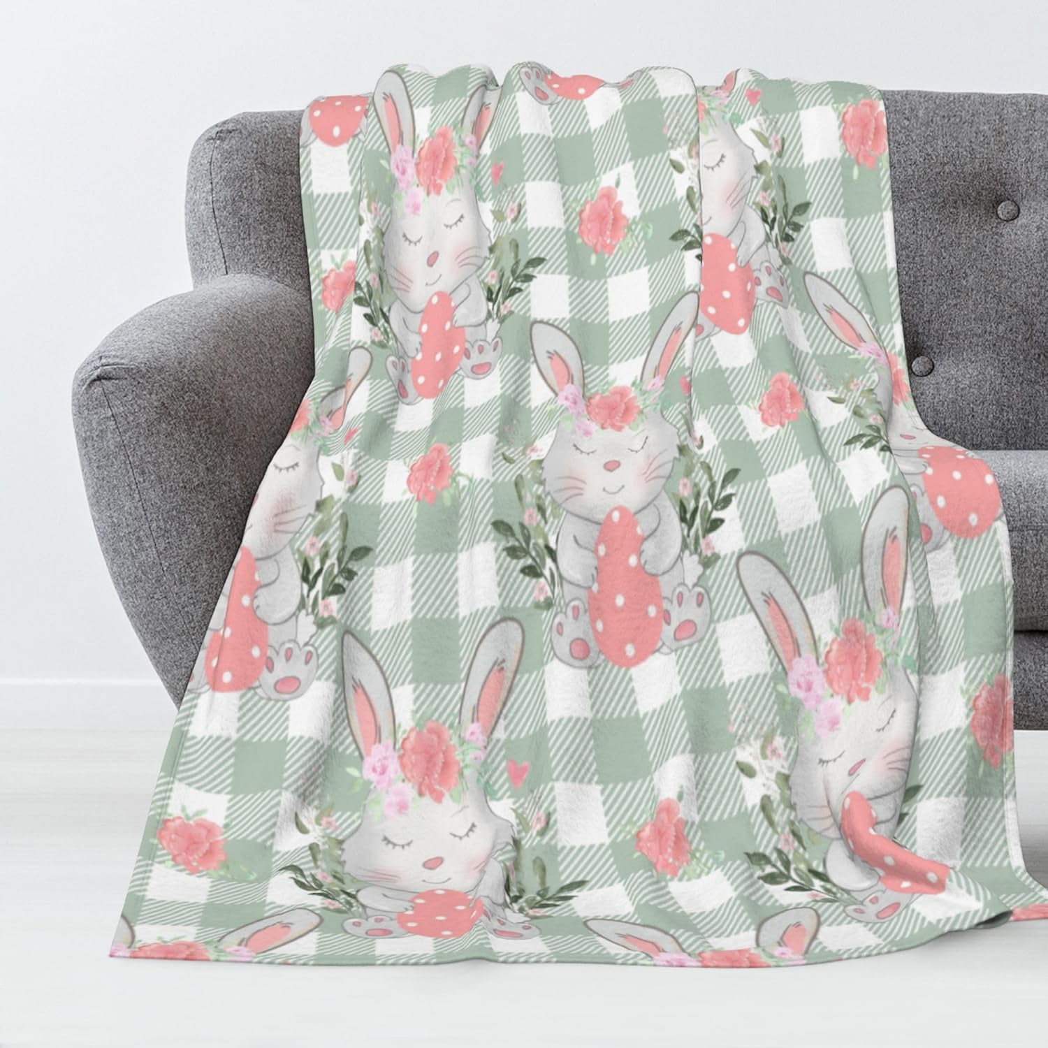 Luxury Plush Easter Blanket Red Blue Green Yellow Colorful Bunny Throw Blanket for Couch,Lightweight Soft and Warm Throws Blankets for Sofa Bed Living Room in Spring 40" x 30"