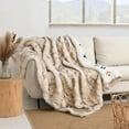 thumbnail image 1 of Luxury Plush Faux Fur Throw Blanket with Aztec Pattern, Super Warm, Fuzzy, Elegant, Fluffy Decoration Blanket for Couch, Armchair, Sofa and Bed, 50''x 60'', Cream, 1 of 7