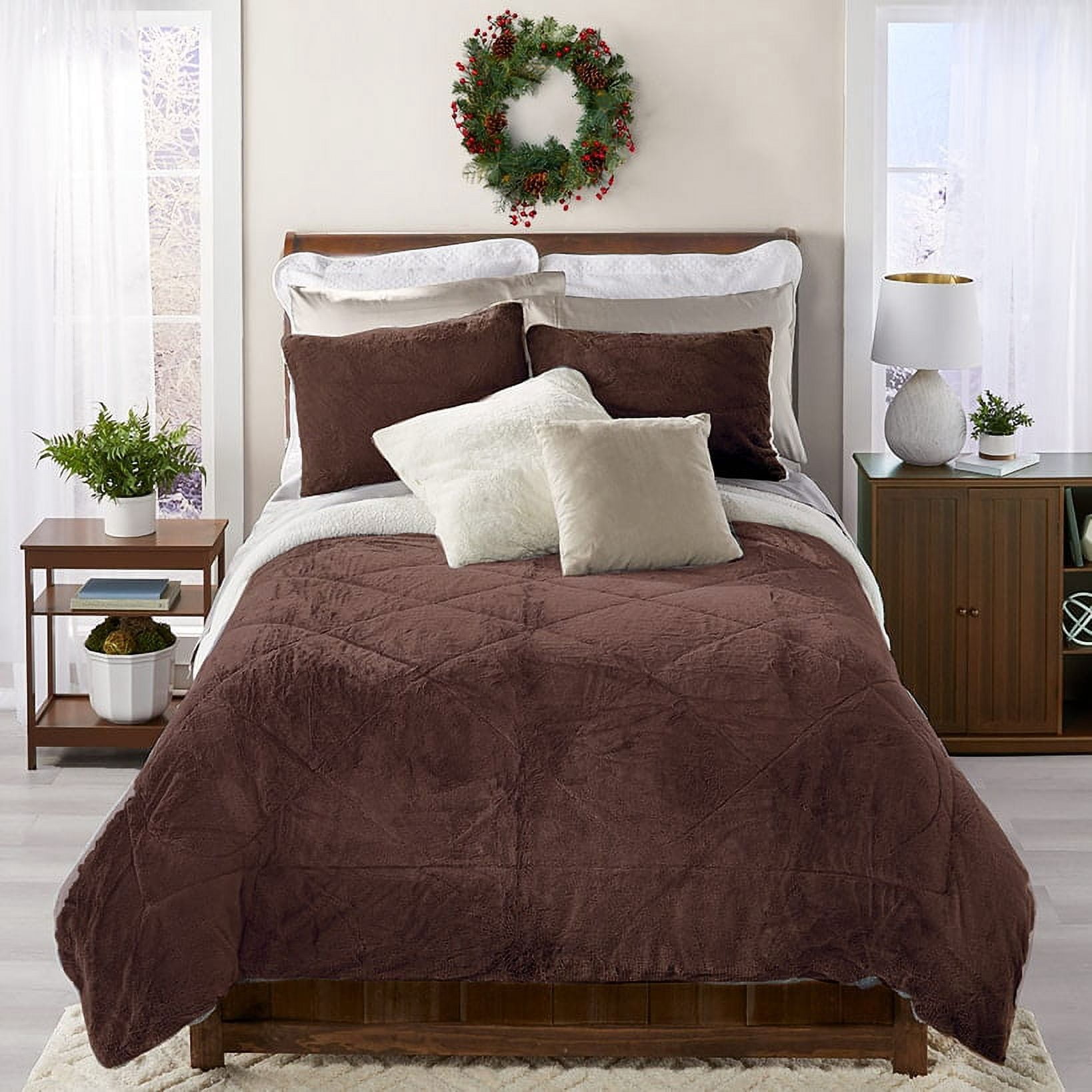 Luxury Plush Reversible Comforter Sets - Chocolate Full/Queen - Walmart.com