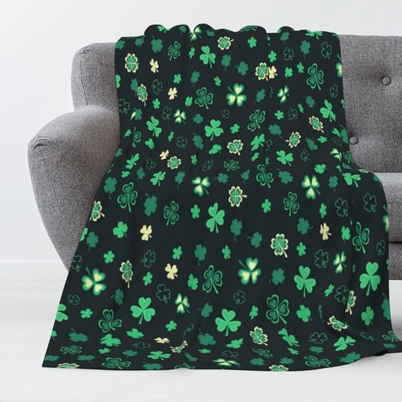 Luxury Plush St. Patrick''s Shamrock Blanket Clovers Green Gnome Leaf Saints Throw Blanket for Couch,Lightweight Soft and Warm Throws Blankets for Sofa Bed Living Room in Spring 40"x30"