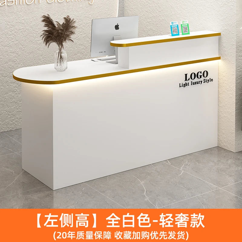 White Stylish Reception Desks Corner Light Bar Office Checkout