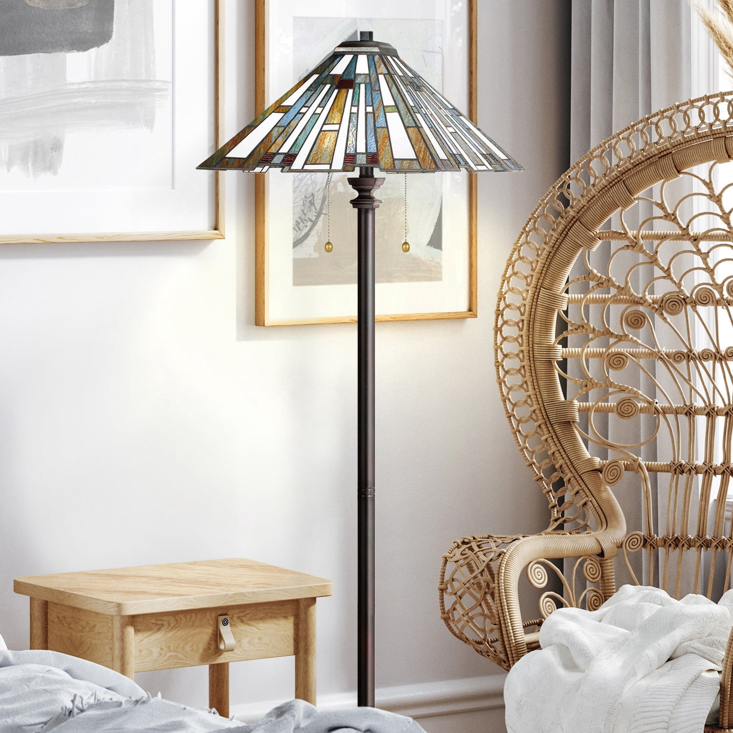 Luxury Posh Tiffany Floor Lamp, Large Size: 62''H x 17''W, with Glam Style Elements, Valiant Bronze Finish, UQL7171 from the Beverley Collection by Urban Ambiance