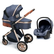 Luxury Pram High Landscape Baby Stroller Folding Pushchair for 0-36 Months Kids,Blue