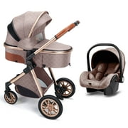 Luxury Pram High Landscape Baby Stroller Folding Pushchair for 0-36 Months Kids,Brown