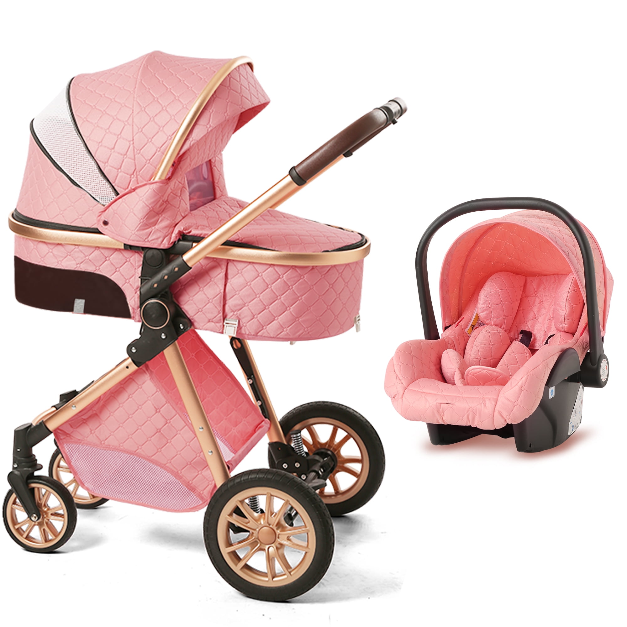 Luxury Pram High Landscape Baby Stroller Folding Pushchair with Removable Bassinet for 0 36 Months Kids Pink Walmart Business Supplies