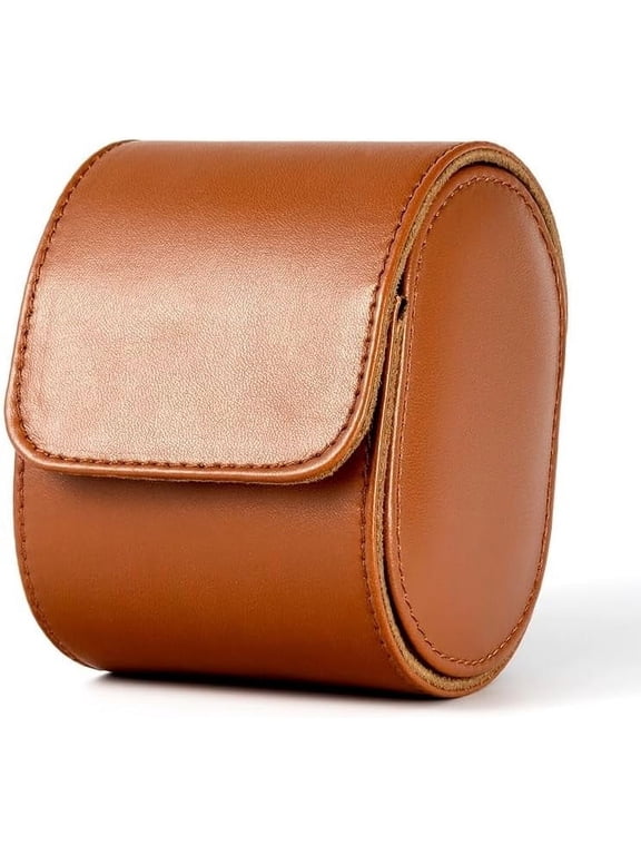 Luxury Premium Leather Watch Roll Travel Case - Single Watch Organizer with Ergonomic Pillow & Solid Dividers for Home Storage, Perfect Christmas Anniversary Birthday Gifts for Him (Brown)