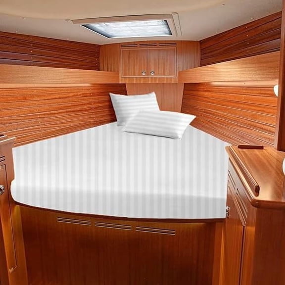 Luxury Premium Soft 1 Piece Universal V Berth Fitted Sheet 100% Egyptian Cotton 800 Thread Count The Best Boat V Berth Bedding Fits mattresses up to 6” Depth - Great Gift for Boaters - White Stripe