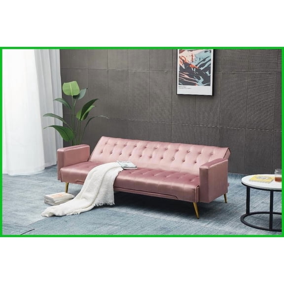 Luxury Premium Velvet Sofa Bed with Gold Metal Legs - Perfect for Small Living Rooms & Compact Spaces