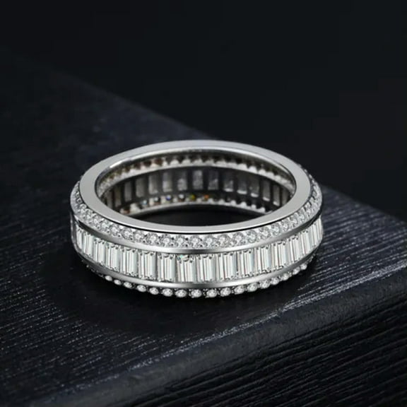 Luxury Princess Cut Eternity Topaz CZ Band 925 Silver Women's Wedding Party Ring