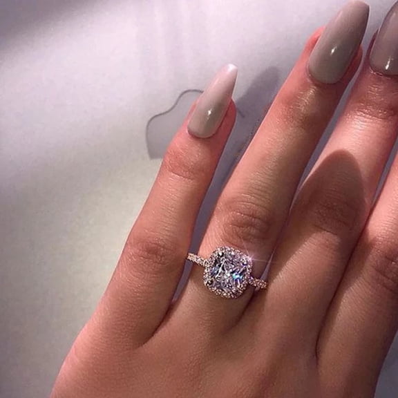 Luxury Princess Square Zircon Trendy Rings for Women Cushion Zirconia Wedding Band Rings Fine Jewelry
