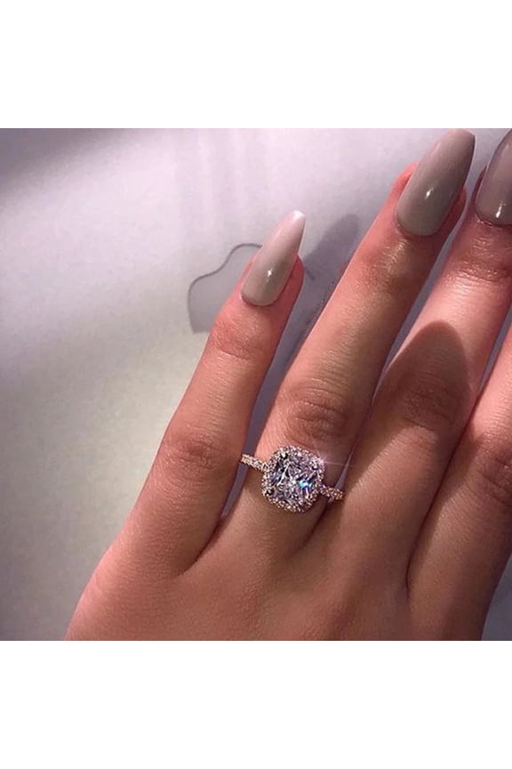 Luxury Princess Square Zircon Trendy Rings for Women Cushion Zirconia Wedding Band Rings Fine Jewelry