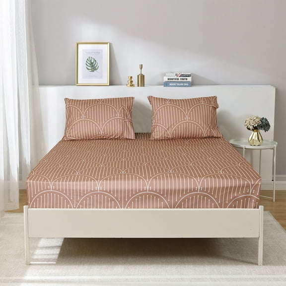 Luxury Printed Flannel Sheet Set Full,Deep Pocket Super Smooth Bedding Sets Pink,4 Piece Bedding Collection