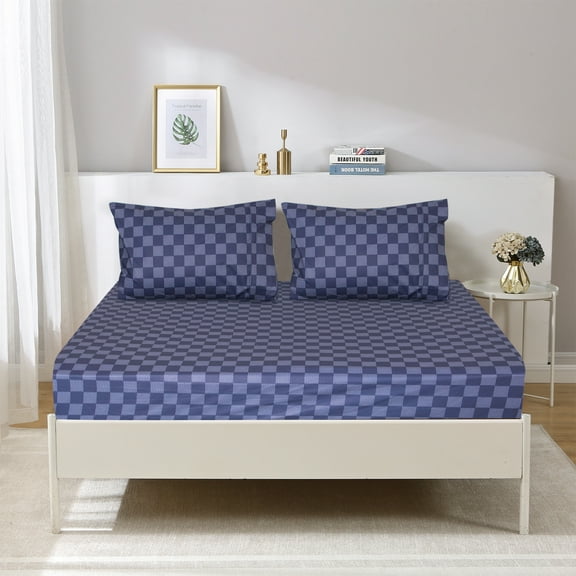 Luxury Printed Flannel Sheet Set King Deep Pocket Super Smooth Bedding Sets Navy Blue 4 Piece Bedding Collection